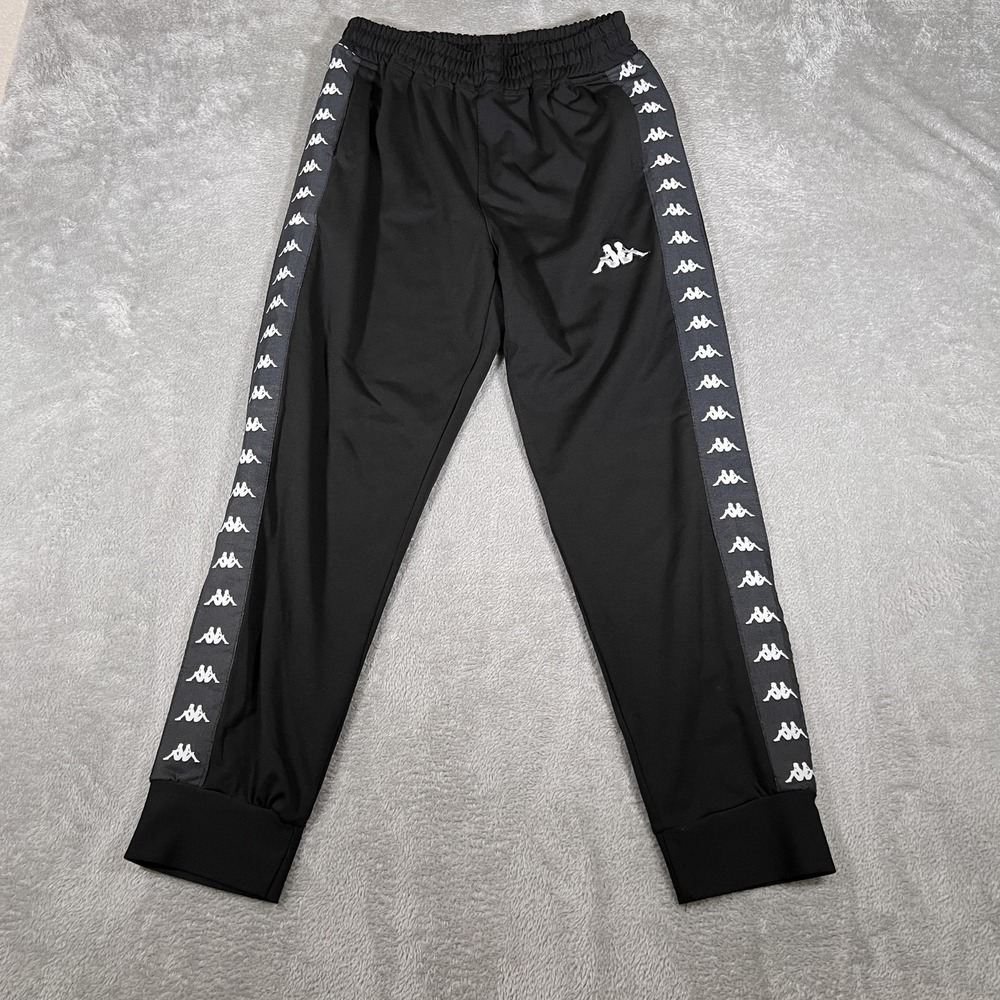 Kappa‎ 222 Banda Track Pants Youth Boys XXL Black Logo Tape Joggers Athletic